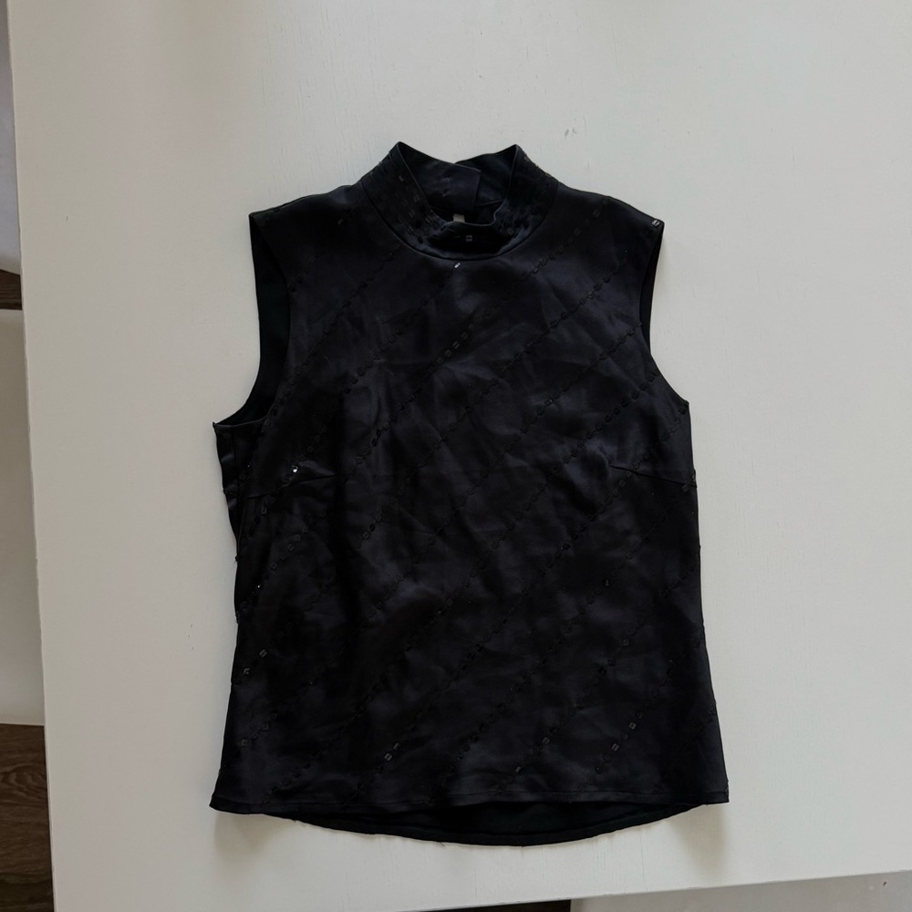 Charlotte Russe Black Fitted Tank Top with Mandarin Collar